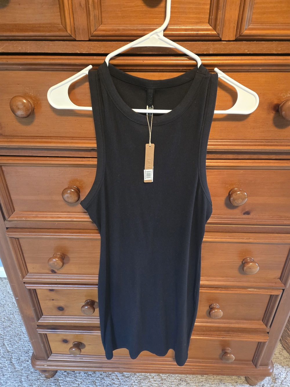 Classic Black Ribbed Tank Dress Skims Large